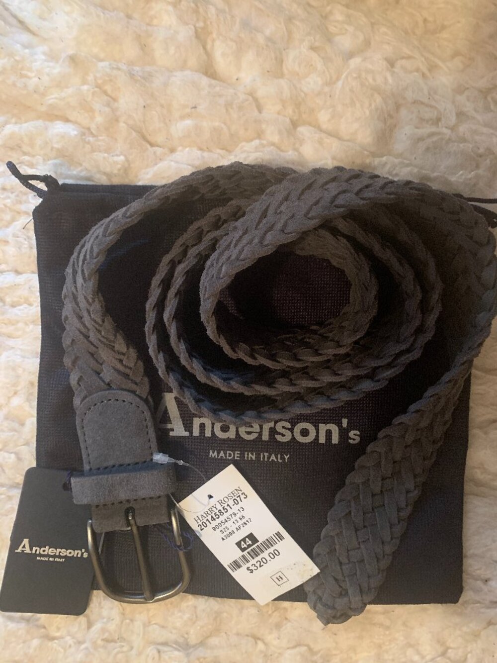 Mens Anderson Italy Grey Colour contemporary XXL Size 44 Belt with storage bag